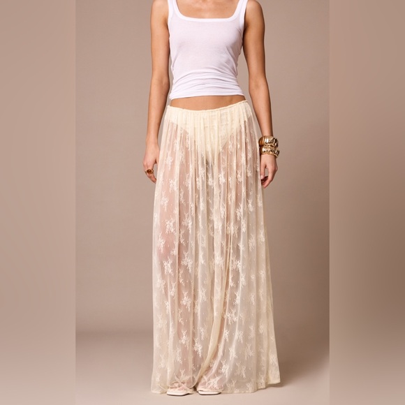 Pretty Little Thing ALMOND SHEER LACE MAXI SKIRT - Picture 2 of 12
